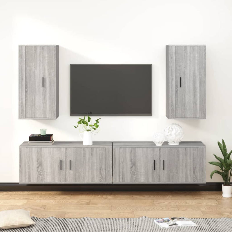 4-delige Tv-meubelset bewerkt hout grijs sonoma eikenkleurig MeubelReus
