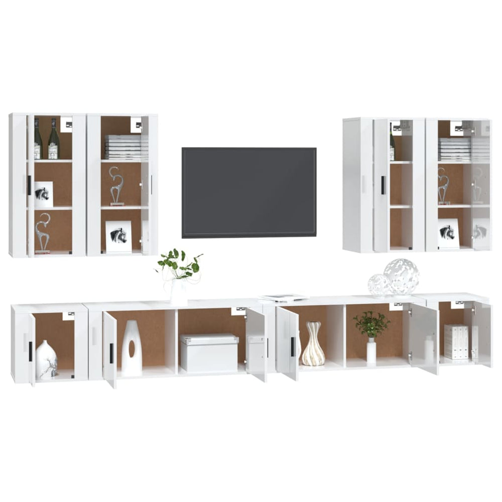 8-delige Tv-meubelset bewerkt hout hoogglans wit MeubelReus