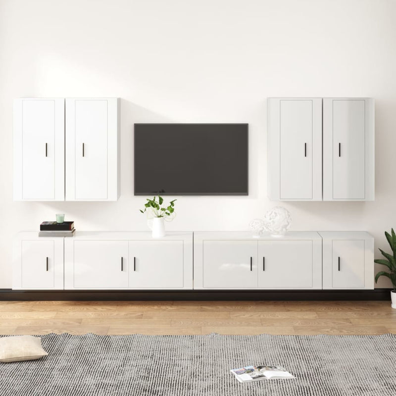 8-delige Tv-meubelset bewerkt hout hoogglans wit MeubelReus