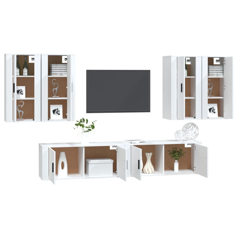 6-delige Tv-meubelset bewerkt hout wit MeubelReus