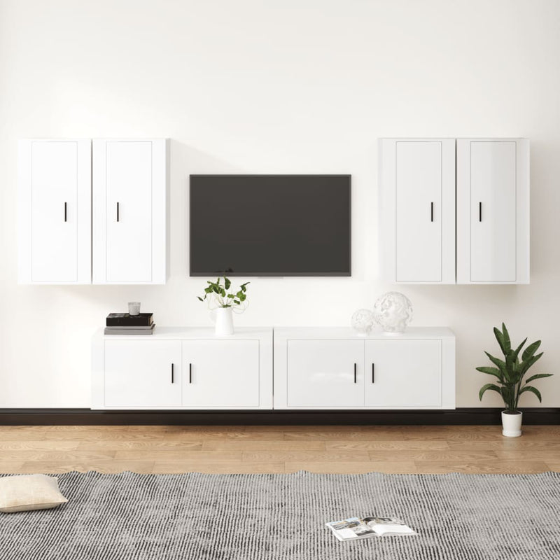 6-delige Tv-meubelset bewerkt hout hoogglans wit MeubelReus