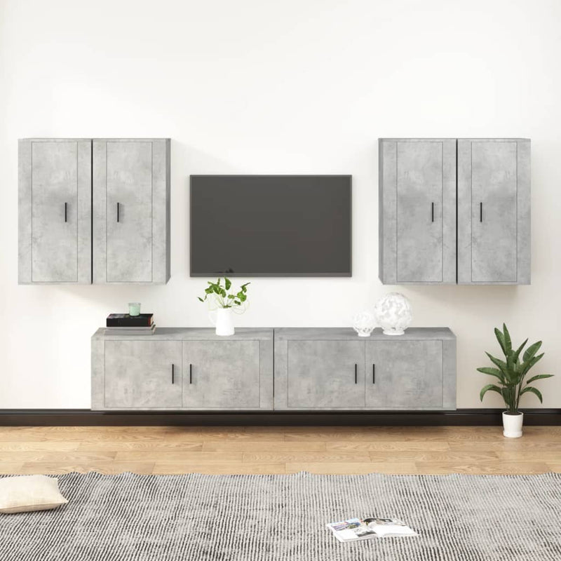 6-delige Tv-meubelset bewerkt hout betongrijs MeubelReus