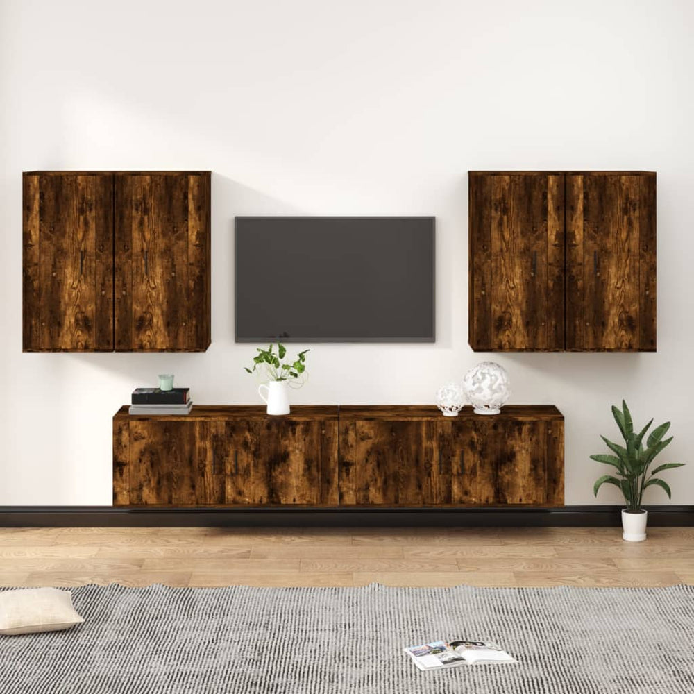 6-delige Tv-meubelset bewerkt hout gerookt eikenkleurig MeubelReus