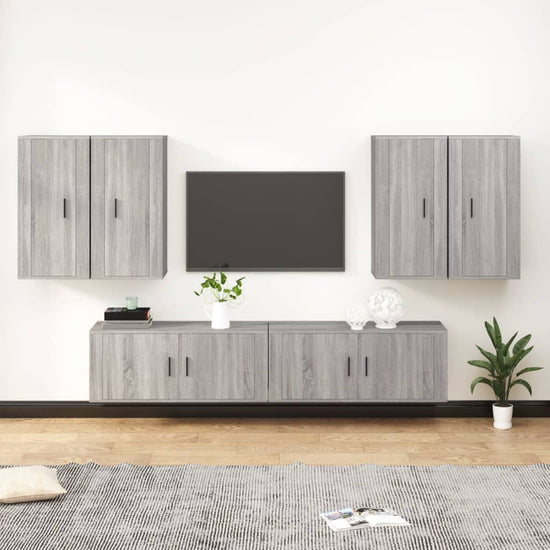 6-delige Tv-meubelset bewerkt hout grijs sonoma eikenkleurig MeubelReus