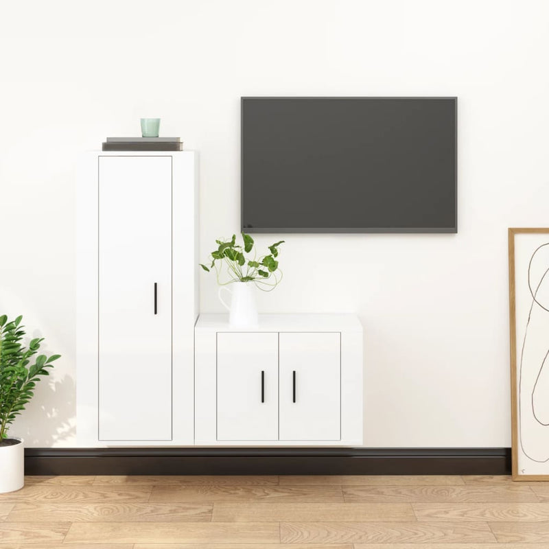 2-delige Tv-meubelset bewerkt hout hoogglans wit MeubelReus