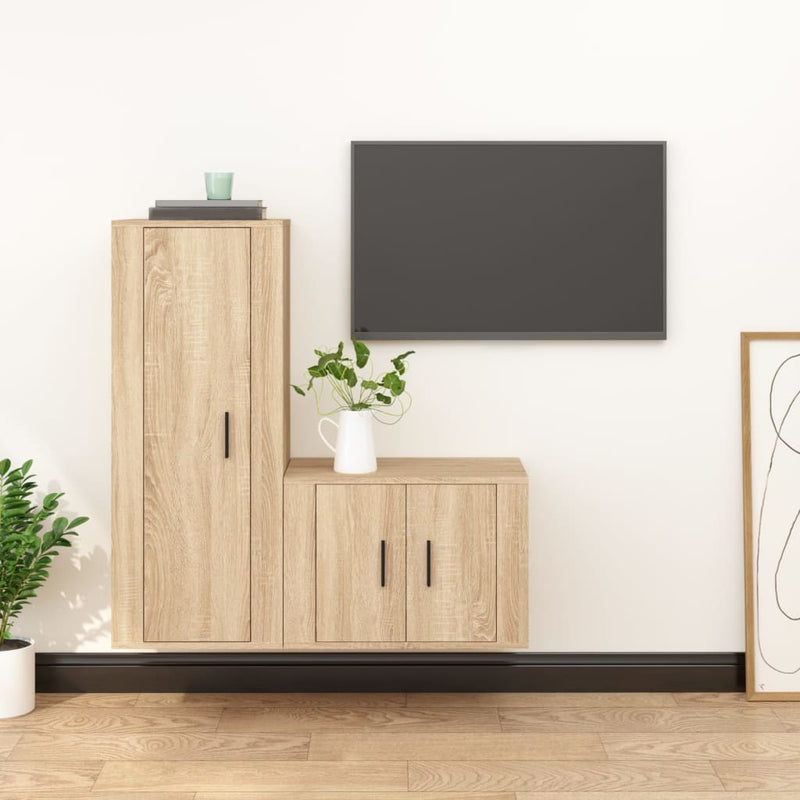 2-delige Tv-meubelset bewerkt hout sonoma eikenkleurig MeubelReus