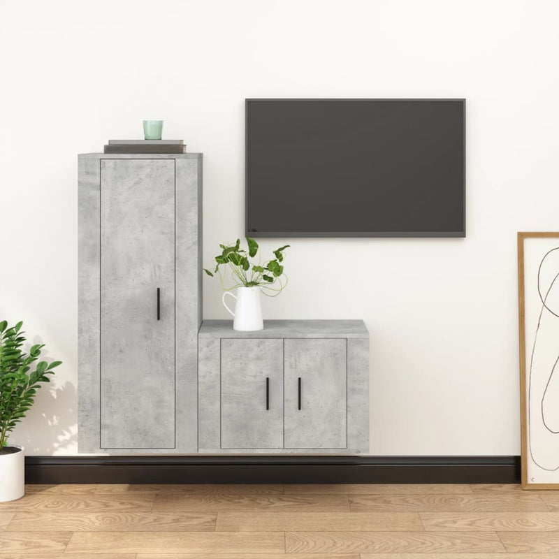 2-delige Tv-meubelset bewerkt hout betongrijs MeubelReus