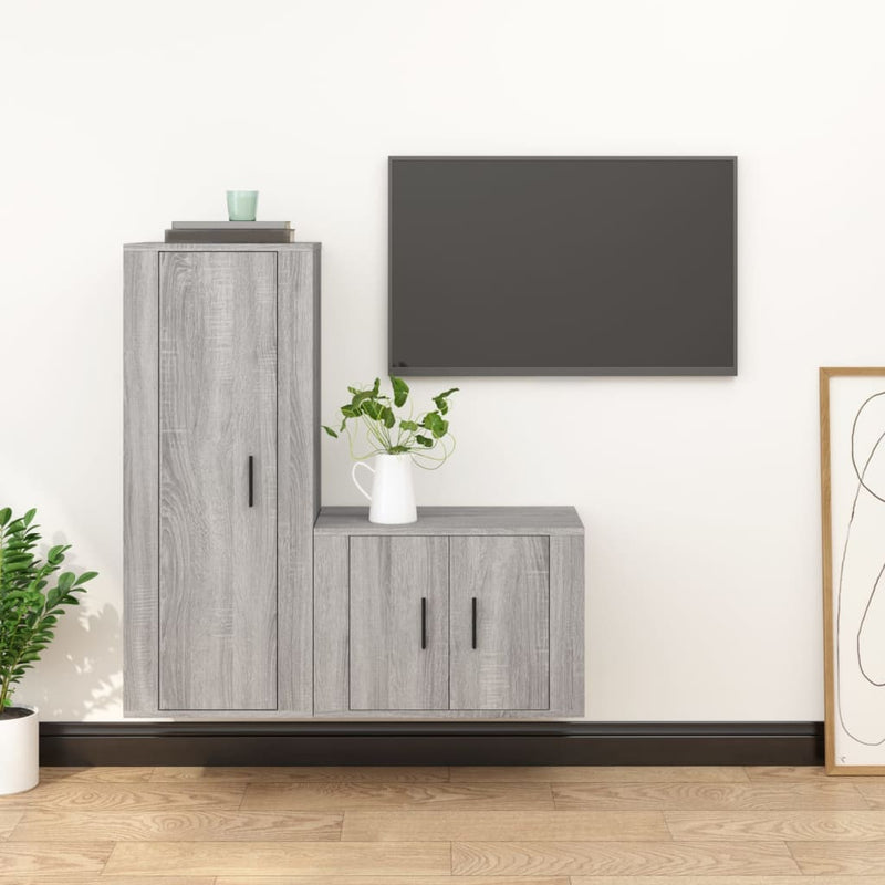 2-delige Tv-meubelset bewerkt hout grijs sonoma eikenkleurig MeubelReus
