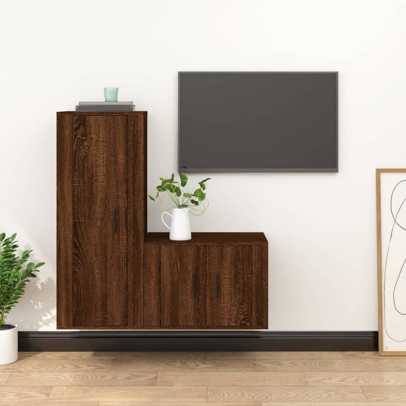 2-delige Tv-meubelset bewerkt hout bruineikenkleurig MeubelReus
