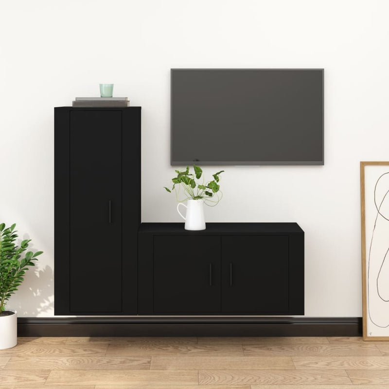 2-delige Tv-meubelset bewerkt hout zwart MeubelReus