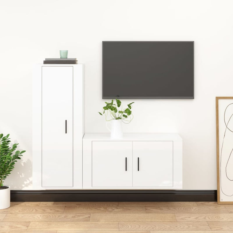 2-delige Tv-meubelset bewerkt hout hoogglans wit MeubelReus