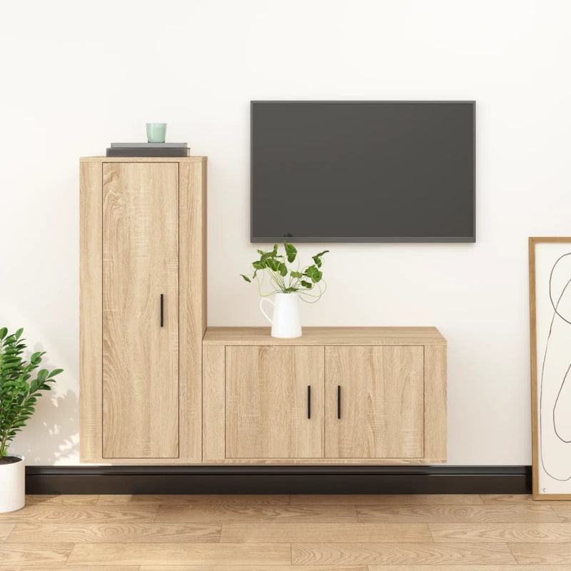 2-delige Tv-meubelset bewerkt hout sonoma eikenkleurig MeubelReus