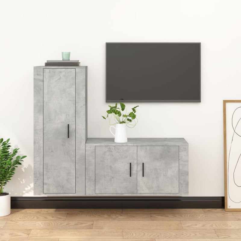 2-delige Tv-meubelset bewerkt hout betongrijs MeubelReus