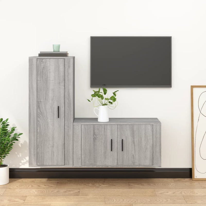 2-delige Tv-meubelset bewerkt hout grijs sonoma eikenkleurig MeubelReus
