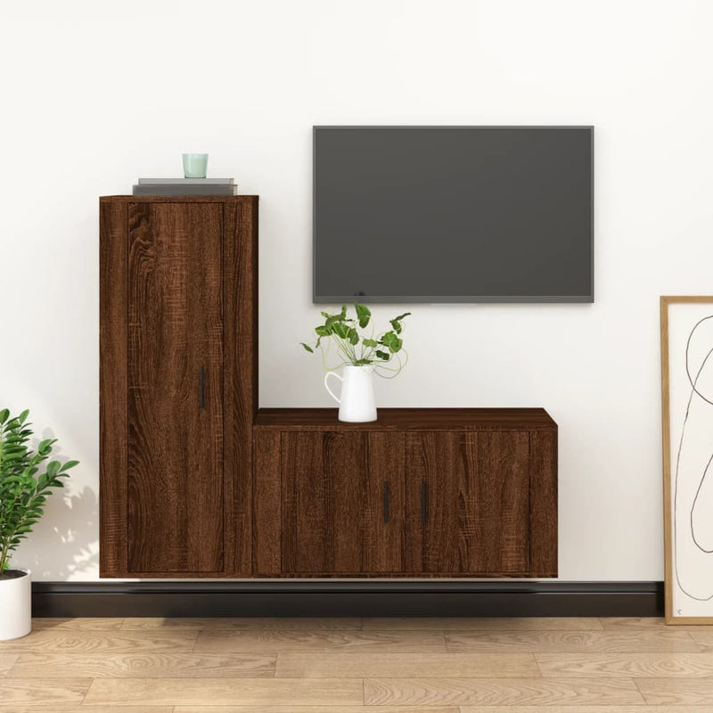 2-delige Tv-meubelset bewerkt hout bruineikenkleurig MeubelReus