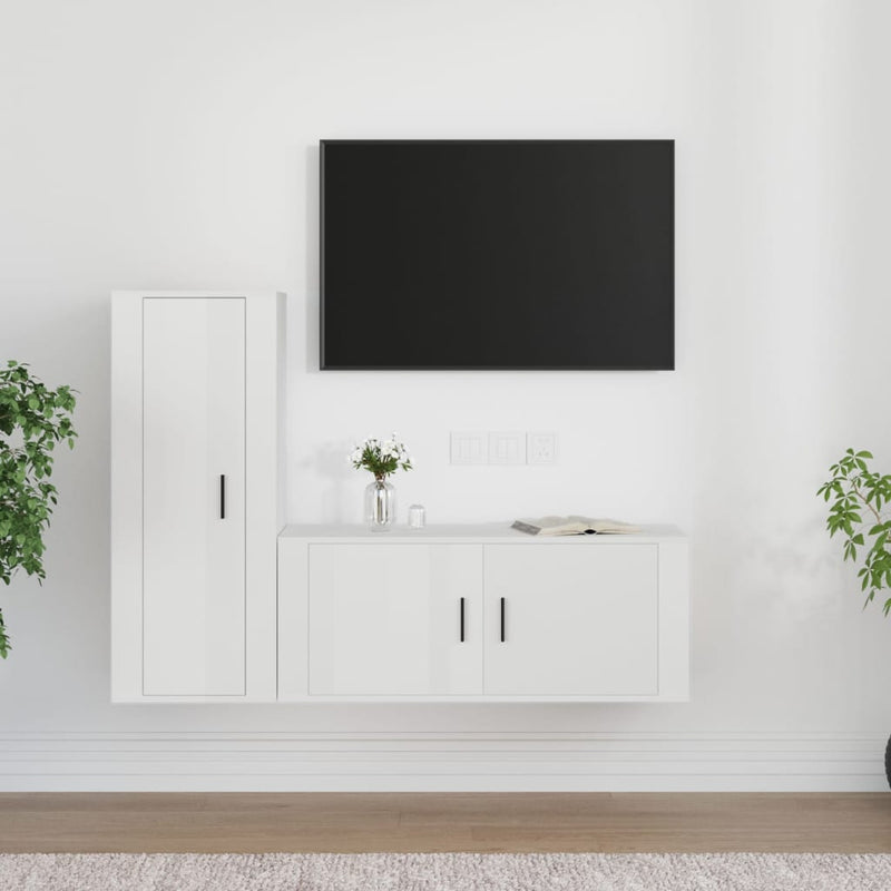 2-delige Tv-meubelset bewerkt hout hoogglans wit MeubelReus