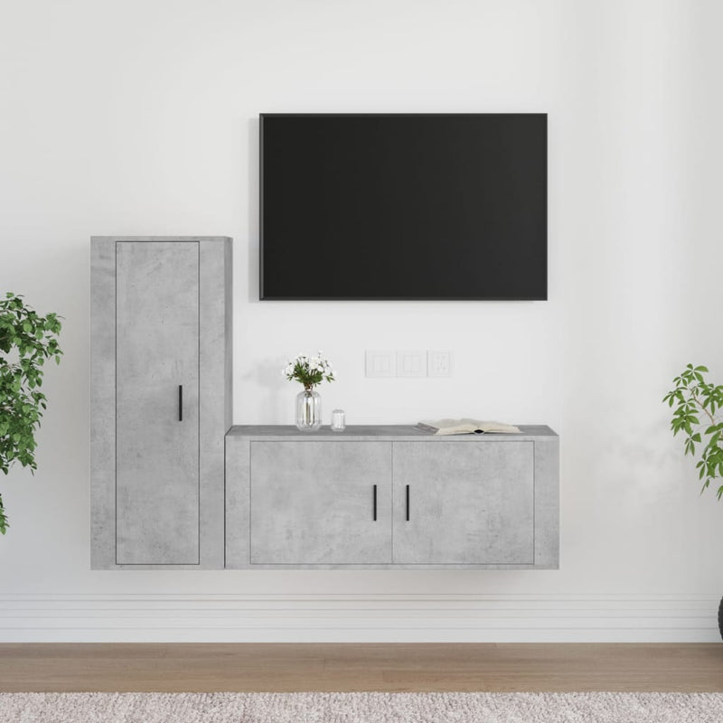 2-delige Tv-meubelset bewerkt hout betongrijs MeubelReus
