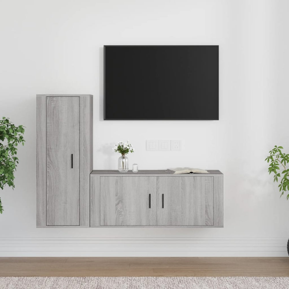 2-delige Tv-meubelset bewerkt hout grijs sonoma eikenkleurig MeubelReus