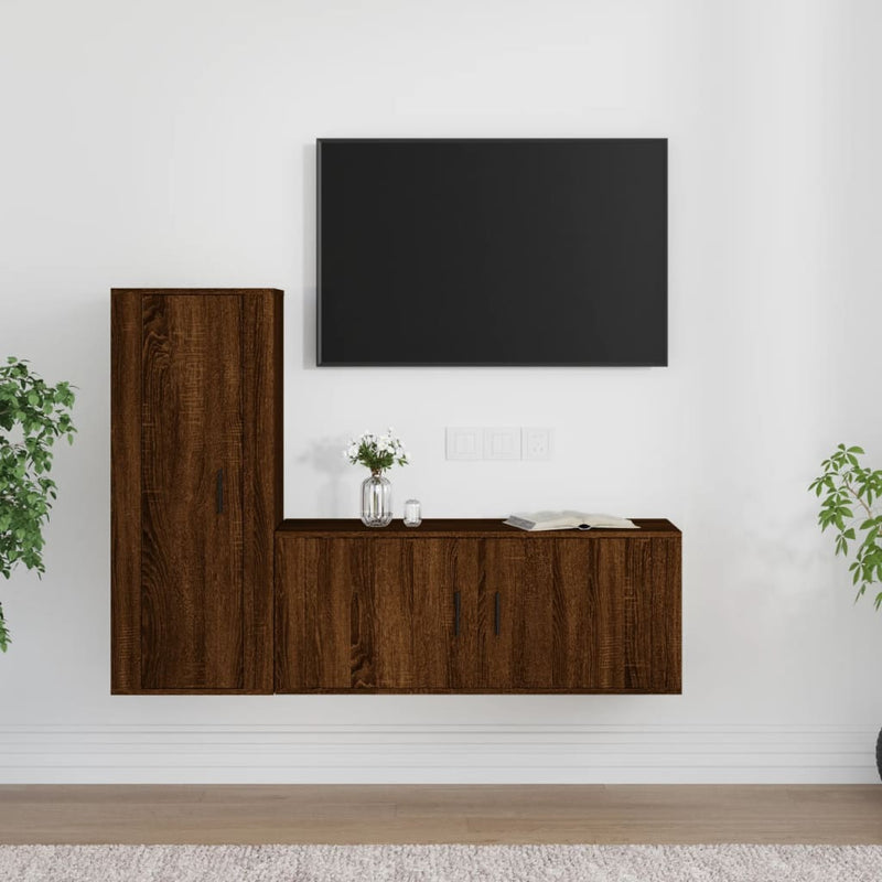 2-delige Tv-meubelset bewerkt hout bruineikenkleurig MeubelReus