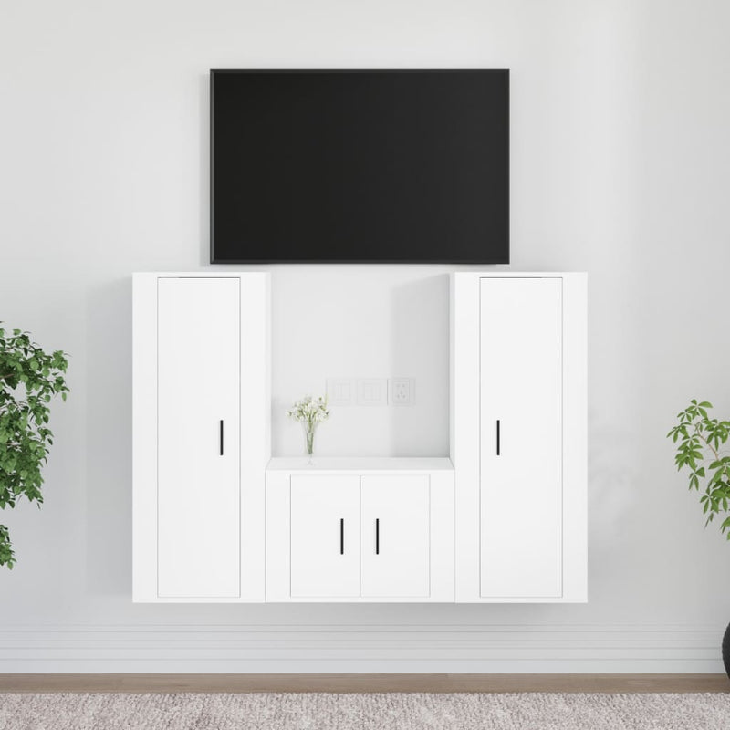 3-delige Tv-meubelset bewerkt hout wit MeubelReus