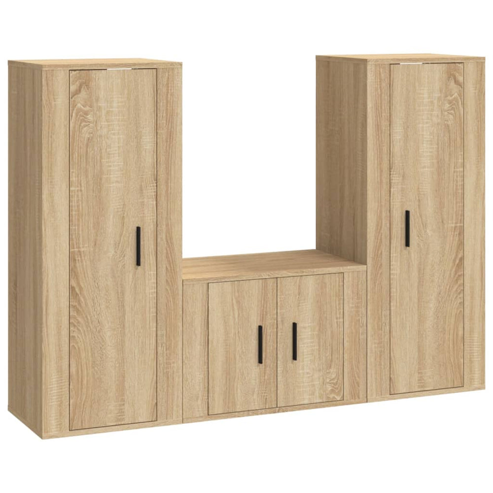 3-delige Tv-meubelset bewerkt hout sonoma eikenkleurig MeubelReus