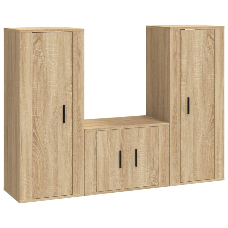 3-delige Tv-meubelset bewerkt hout sonoma eikenkleurig MeubelReus