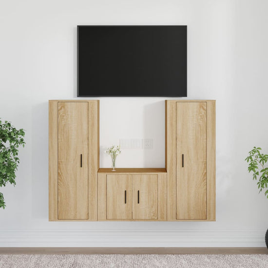 3-delige Tv-meubelset bewerkt hout sonoma eikenkleurig MeubelReus
