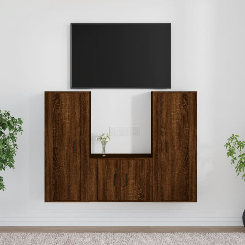 3-delige Tv-meubelset bewerkt hout bruineikenkleurig MeubelReus