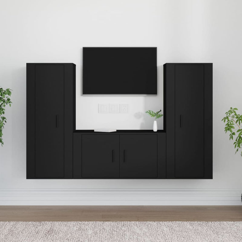 3-delige Tv-meubelset bewerkt hout zwart MeubelReus