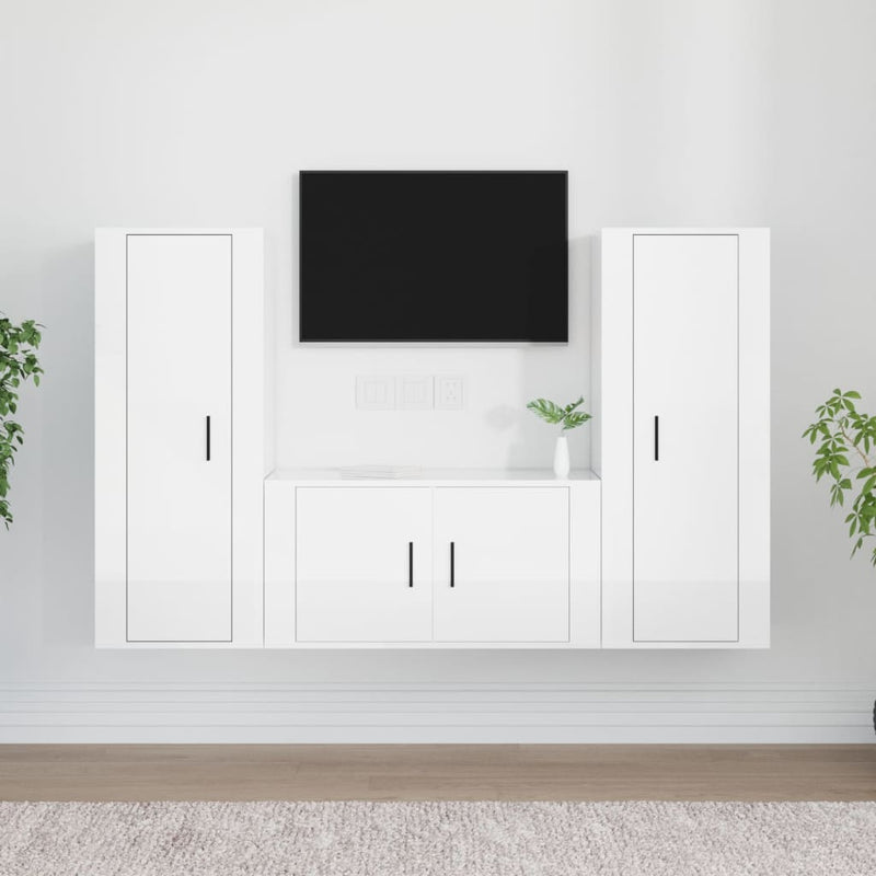 3-delige Tv-meubelset bewerkt hout hoogglans wit MeubelReus