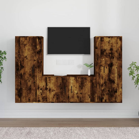 3-delige Tv-meubelset bewerkt hout gerookt eikenkleurig MeubelReus