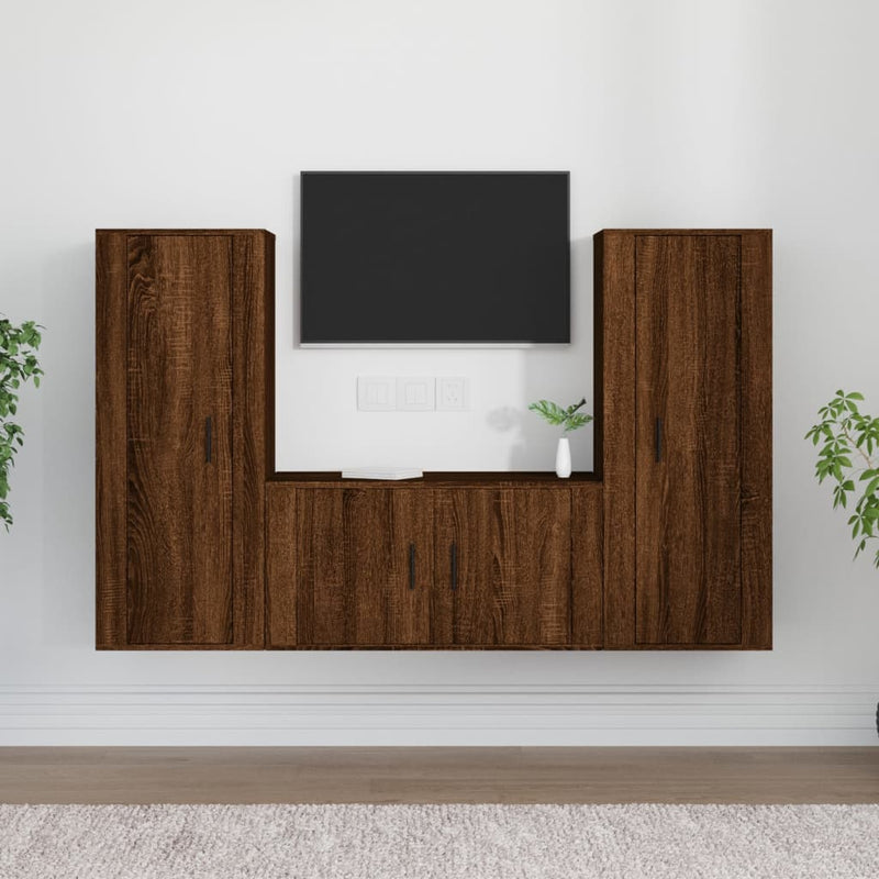3-delige Tv-meubelset bewerkt hout bruineikenkleurig MeubelReus