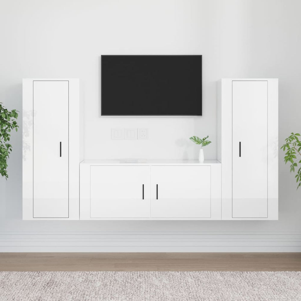 3-delige Tv-meubelset bewerkt hout hoogglans wit MeubelReus