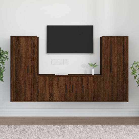 3-delige Tv-meubelset bewerkt hout bruineikenkleurig MeubelReus