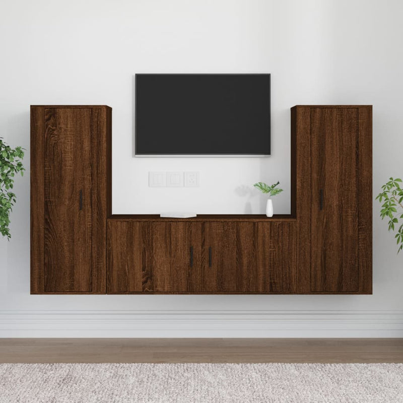 3-delige Tv-meubelset bewerkt hout bruineikenkleurig MeubelReus