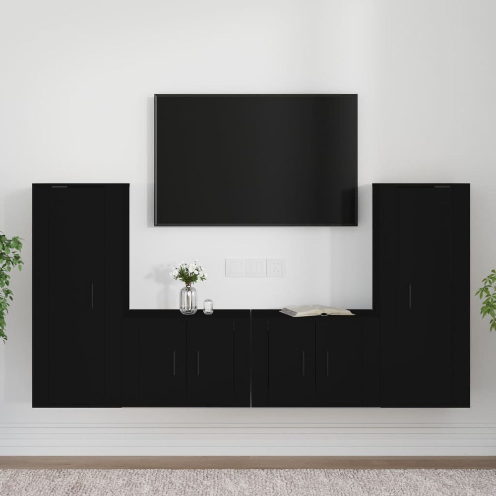 4-delige Tv-meubelset bewerkt hout zwart MeubelReus
