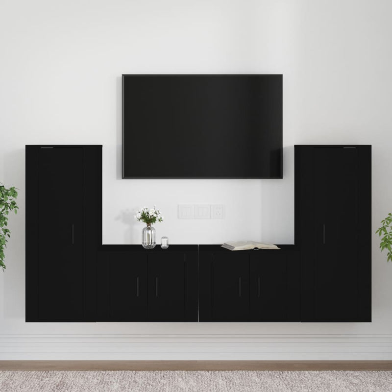 4-delige Tv-meubelset bewerkt hout zwart MeubelReus