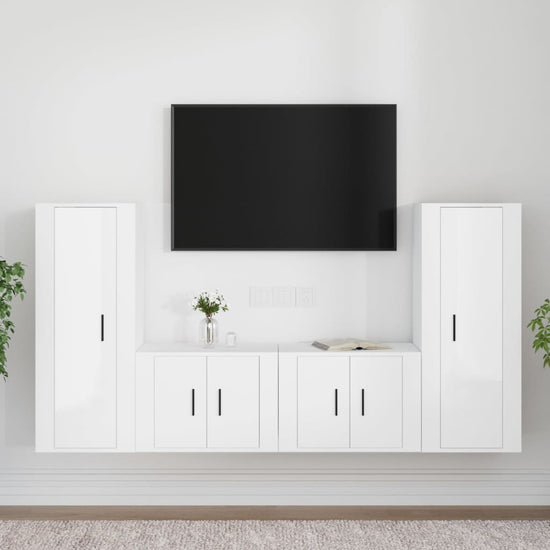 4-delige Tv-meubelset bewerkt hout hoogglans wit MeubelReus