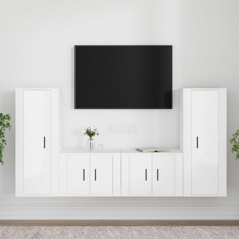 4-delige Tv-meubelset bewerkt hout hoogglans wit MeubelReus