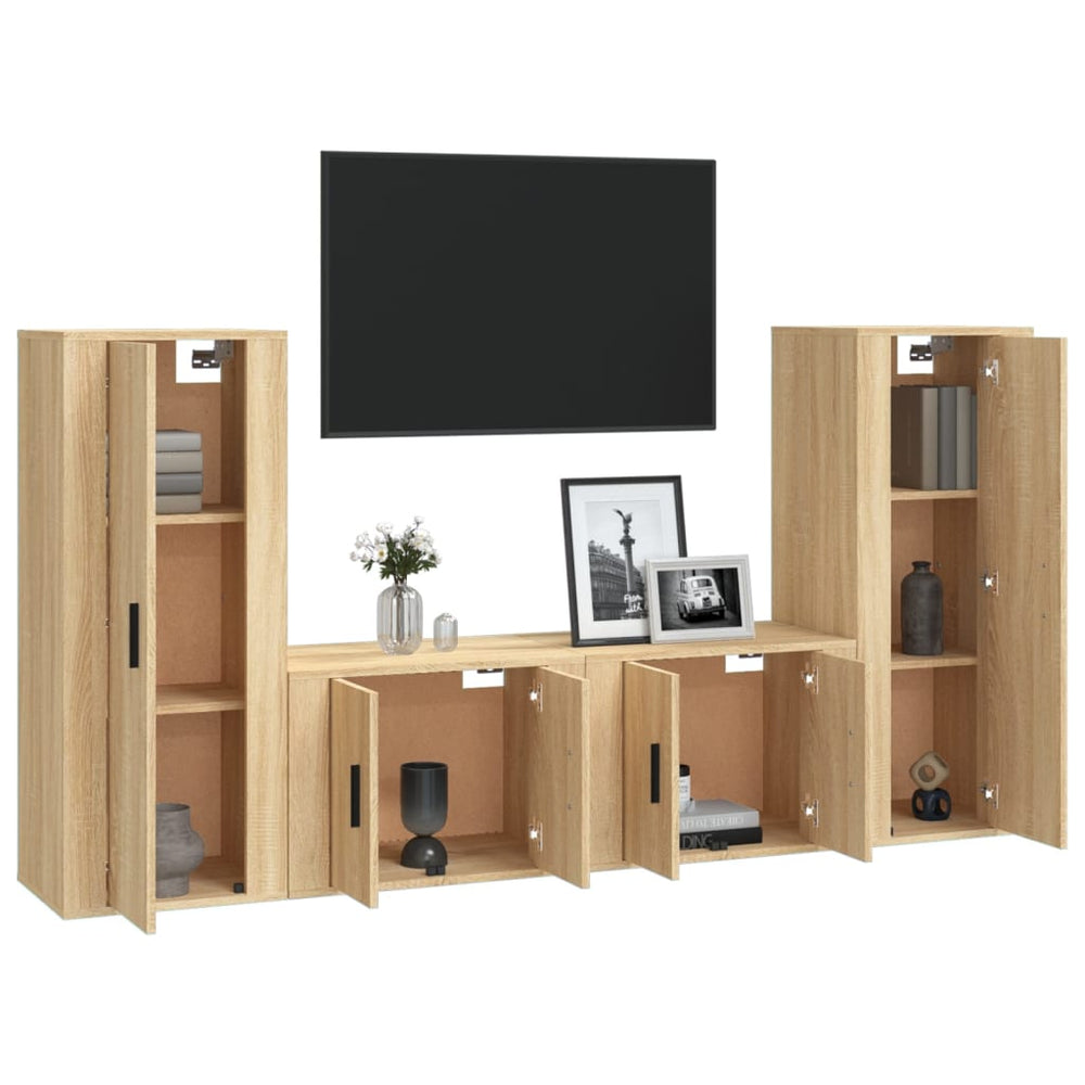 4-delige Tv-meubelset bewerkt hout sonoma eikenkleurig MeubelReus
