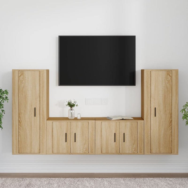 4-delige Tv-meubelset bewerkt hout sonoma eikenkleurig MeubelReus