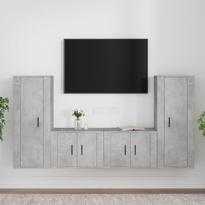 4-delige Tv-meubelset bewerkt hout betongrijs MeubelReus
