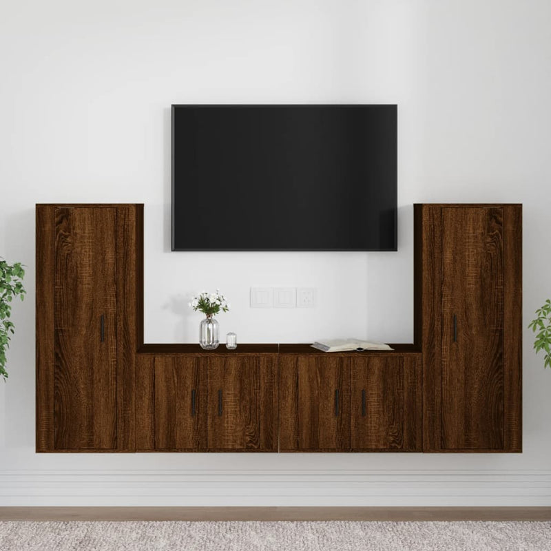 4-delige Tv-meubelset bewerkt hout bruin eikenkleur MeubelReus