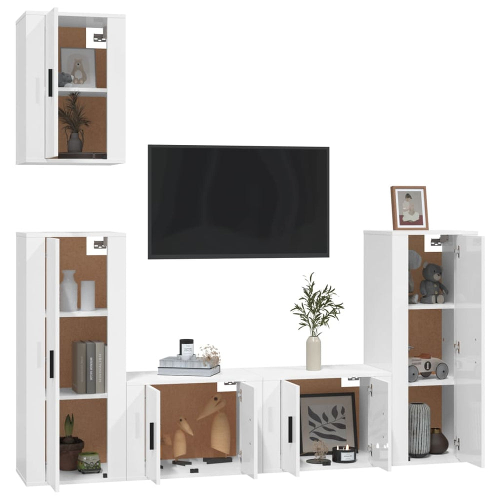 5-delige Tv-meubelset bewerkt hout hoogglans wit MeubelReus
