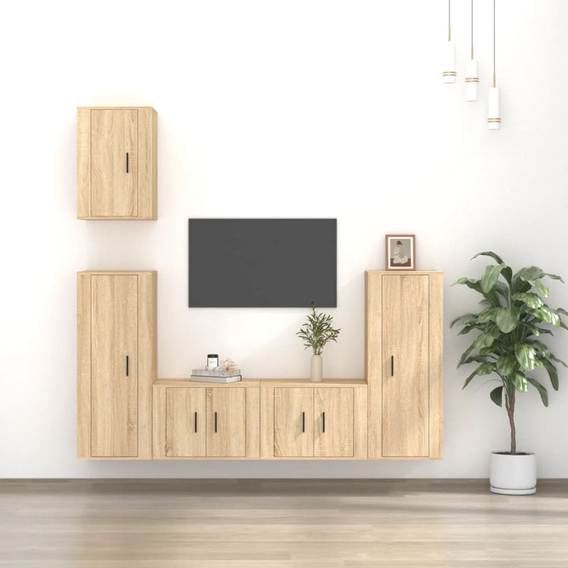 5-delige Tv-meubelset bewerkt hout sonoma eikenkleurig MeubelReus