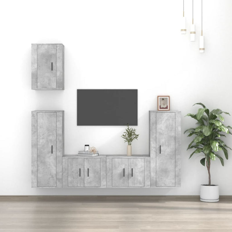 5-delige Tv-meubelset bewerkt hout betongrijs MeubelReus