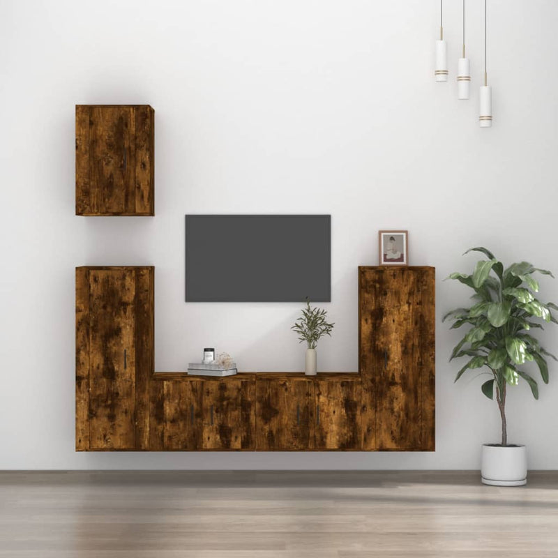 5-delige Tv-meubelset bewerkt hout gerookt eikenkleurig MeubelReus