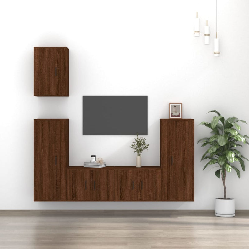 5-delige Tv-meubelset bewerkt hout bruin eikenkleur MeubelReus