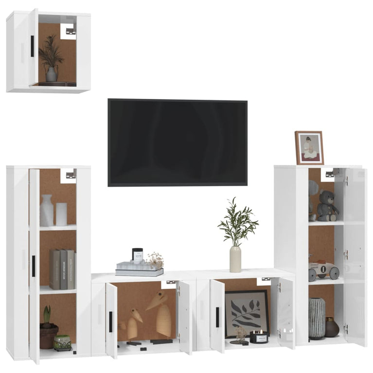 5-delige Tv-meubelset bewerkt hout hoogglans wit MeubelReus