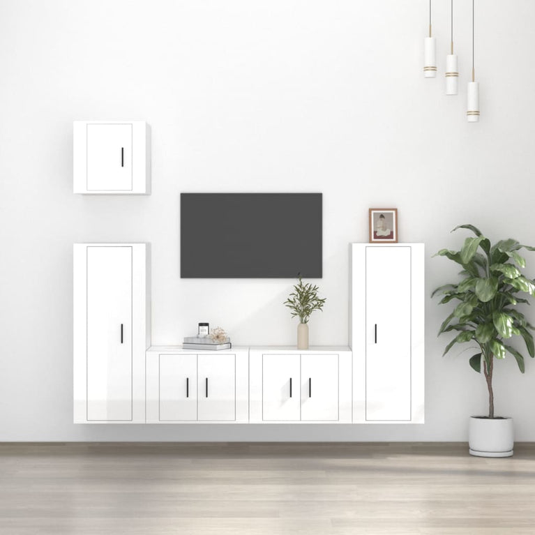 5-delige Tv-meubelset bewerkt hout hoogglans wit MeubelReus
